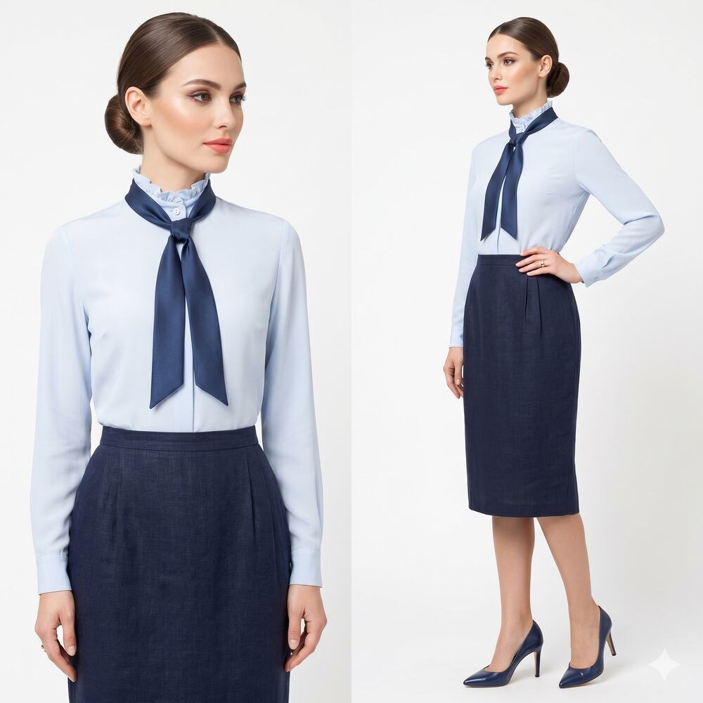 80s Valentino Boutique Dark Blue Linen Pencil Skirt | W 31"